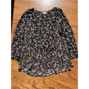 J Jill Floral Print 100%‎ Rayon Long Sleeved Flair Top Size Large